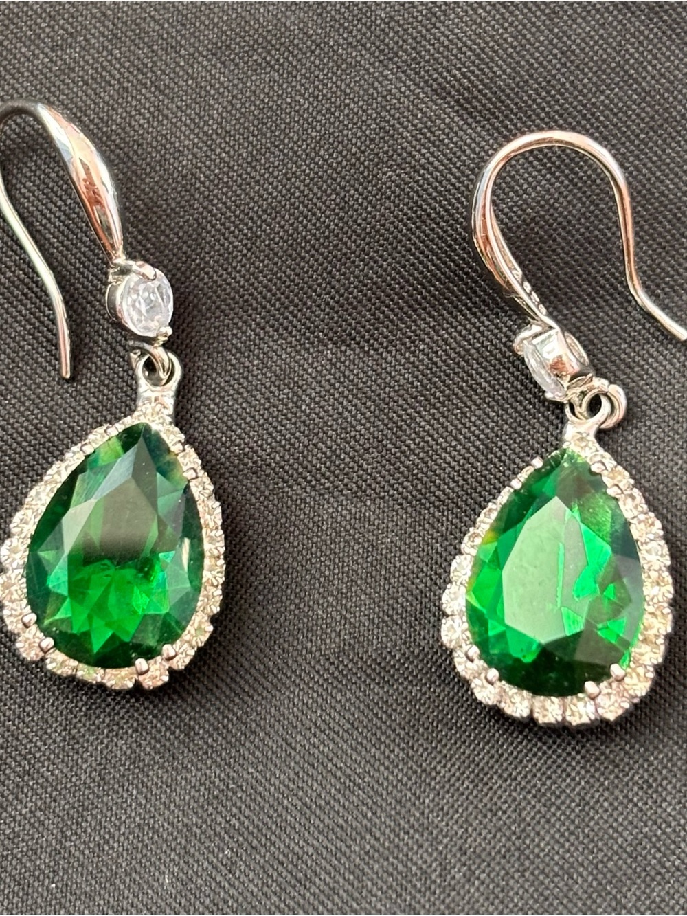 Emerald Teardrop Halo Dangle Earrings - Green